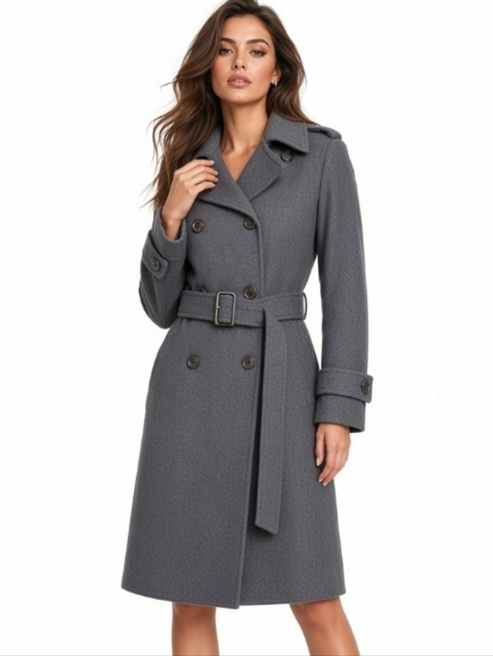 GAP Women Petite Double-Breasted Wool Blend Trench Coat Gray W Pockets (Sz:xsp)